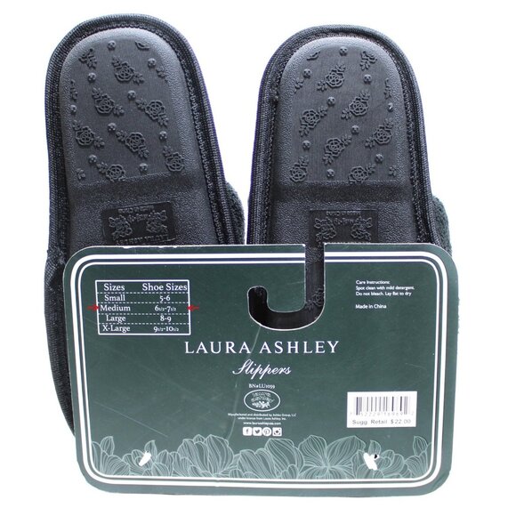 Laura Ashley Ladies Embroidered Soft Terry Scuff Slipper Black White 6.5-7.5 - Picture 5 of 5
